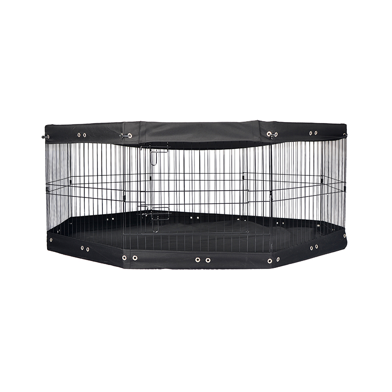 8-Panel Foldable Wire Metal Dog Playpen with Top Cover and Bottom Pad