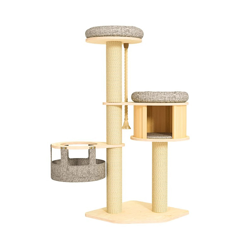 Floor-to-ceiling Wooden Condo Climbing Frame Cat Tree Tower