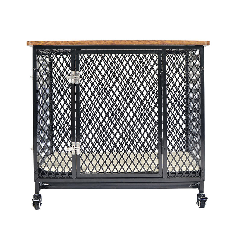 Furniture Style Large Wooden Dog Cage with Wheels & Cushion
