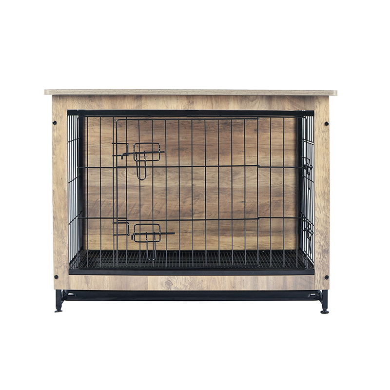 Ivory Indoor Large Wood Furniture Style Metal Dog Crate