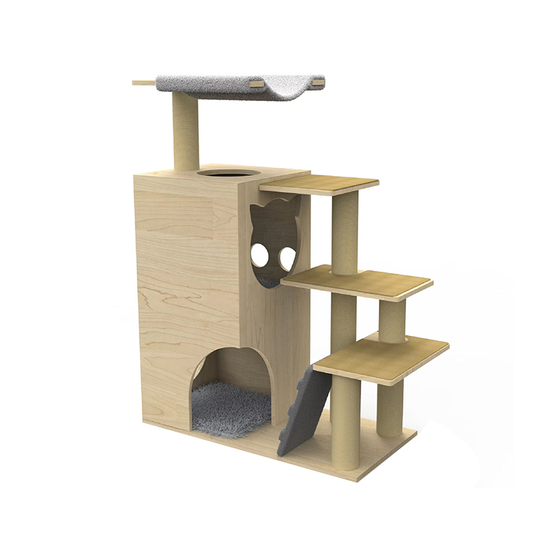 Wood Tower Condo Cat Tree Climbing Frame with Sisal Scratching Posts
