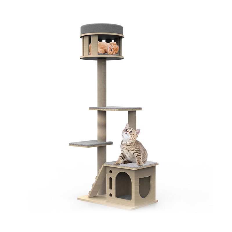 Indoor Wood Tower with Climbing Sisal Scratching Posts Cat Tree