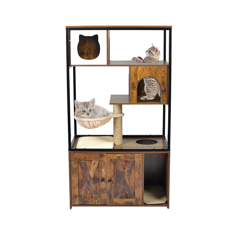 Indoor Cat Tower Condo Cat Tree with Hammock & Litter Cabinet