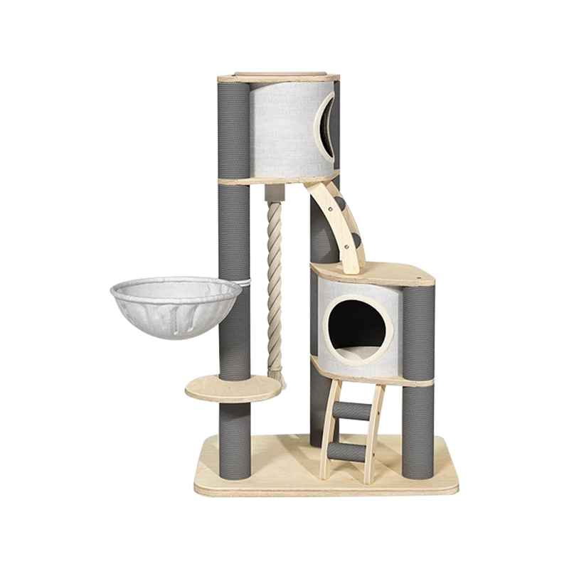 Tower Floor to Ceiling Indoor Solid Wood Climbing Frame Cat Tree 