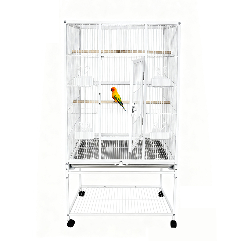 Large Metal Wire Parrot Cage Modern Tall Bird Cage Villa with Tray & Wheels